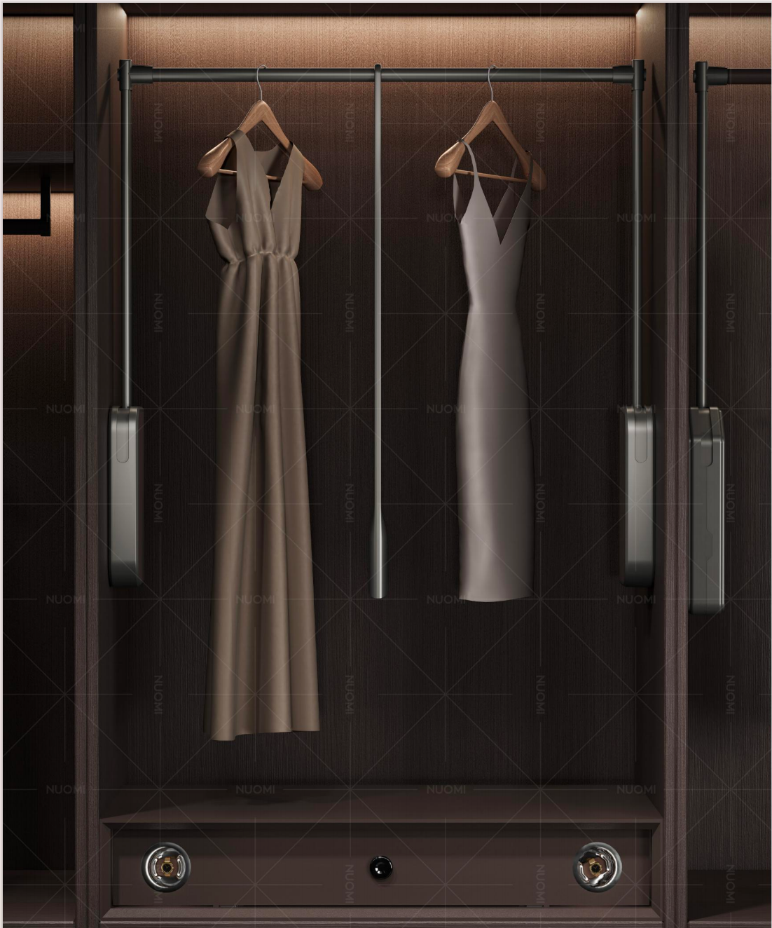 Hydraulic pull-down hanger rod for high-ceiling wardrobe — CASAWAVE Singapore