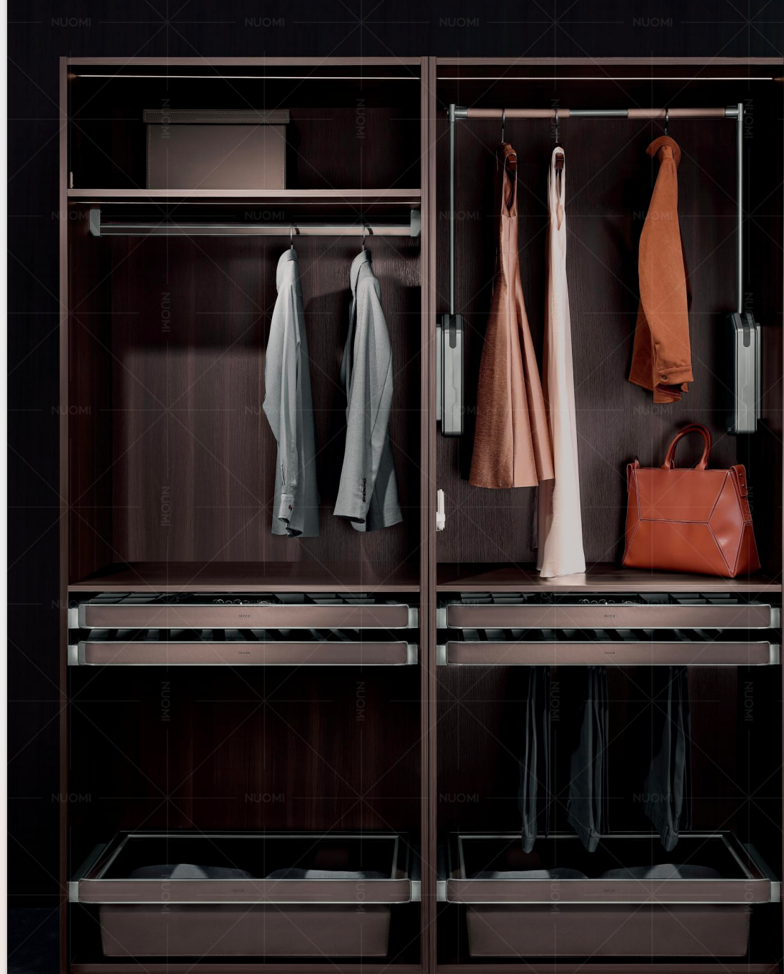 Italian-inspired glass walk-in wardrobe detail — CASAWAVE boutique closet Singapore