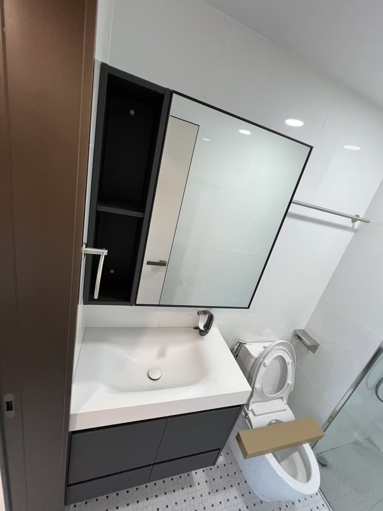 Integrated bathroom basin and vanity detail in Singapore
